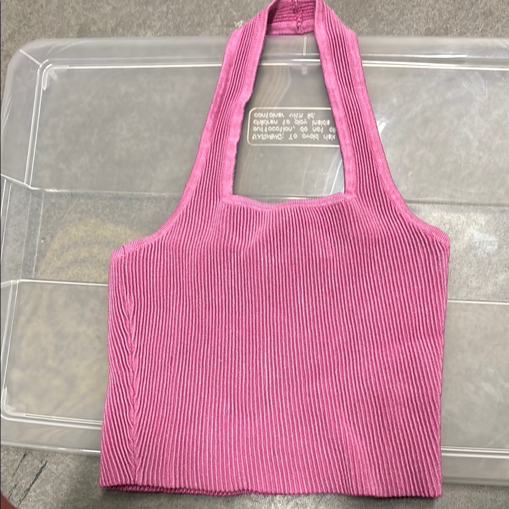 Pink Ribbed Halter Top